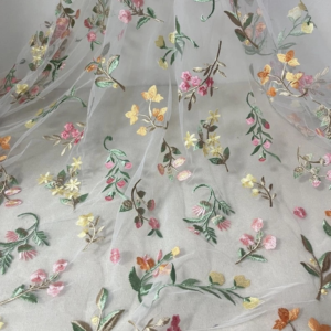 Multicolor Embroidery Floral Colorful Tulle Fabric for Bridal Veil Wedding Dress (4M)